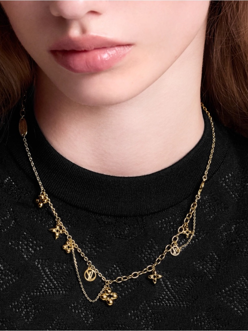 Louis Vuitton Blooming Supple Necklace Gold-Tone Layered Charm Necklace